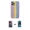 MARSİLYAN™- iPhone 12 Pro Max Kılıf Yadigar Çizgi - Siyah 18D Cam Ekran Koruyucu + Neon Fosforlu Kamera Lens - TU