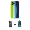 MARSİLYAN™- iPhone 12 Pro Max Kılıf Yadigar Çizgi - Siyah 18D Cam Ekran Koruyucu + Neon Fosforlu Kamera Lens - YL