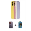 MARSİLYAN™- iPhone 12 Pro Max Kılıf Yadigar Çizgi - Siyah 18D Cam Ekran Koruyucu + Neon Fosforlu Kamera Lens - TU
