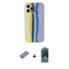 MARSİLYAN™- iPhone 12 Pro Max Kılıf Yadigar Çizgi - Siyah 18D Cam Ekran Koruyucu + Pembe Shine Kamera Lens Koruma Cam