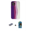 MARSİLYAN™- iPhone 12 Pro Max Kılıf Yadigar Çizgi - Siyah 18D Cam Ekran Koruyucu + Renkli Kamera Lens Koruma Cam - SI