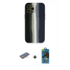 MARSİLYAN™- iPhone 12 Pro Max Kılıf Yadigar Çizgi - Siyah 18D Cam Ekran Koruyucu + Renkli Kamera Lens Koruma Cam - TU