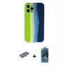 MARSİLYAN™- iPhone 12 Pro Max Kılıf Yadigar Çizgi - Siyah 18D Cam Ekran Koruyucu + Renkli Kamera Lens Koruma Cam - TU