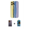 MARSİLYAN™- iPhone 12 Pro Max Kılıf Yadigar Çizgi - Siyah 18D Cam Ekran Koruyucu + Sarı Neon Fosforlu Kamera Lens