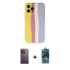 MARSİLYAN™- iPhone 12 Pro Max Kılıf Yadigar Çizgi - Siyah 18D Cam Ekran Koruyucu + Sarı Neon Fosforlu Kamera Lens