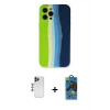 MARSİLYAN™- iPhone 12 Pro Max Kılıf Yadigar Çizgi - Siyah 18D Cam Ekran Koruyucu + Shine Kamera Lens - LT