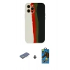 MARSİLYAN™- iPhone 12 Pro Max Kılıf Yadigar Çizgi - Siyah 18D Cam Ekran Koruyucu + Yeşil Renkli Kamera Lens Koruma Cam