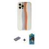 MARSİLYAN™- iPhone 12 Pro Max Kılıf Yadigar Çizgi - Siyah 18D Cam Ekran Koruyucu + Yeşil Renkli Kamera Lens Koruma Cam