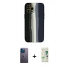 MARSİLYAN™- iPhone 12 Pro Max Kılıf Yadigar Çizgi - Siyah 20D Premium Cam Ekran Koruyucu + Neon Fosforlu Kamera Lens - MI