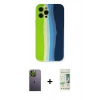 MARSİLYAN™- iPhone 12 Pro Max Kılıf Yadigar Çizgi - Siyah 20D Premium Cam Ekran Koruyucu + Neon Fosforlu Kamera Lens - YL