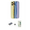 MARSİLYAN™- iPhone 12 Pro Max Kılıf Yadigar Çizgi - Siyah 20D Premium Cam Ekran Koruyucu + Pembe Renkli Kamera Lens Koruma Cam
