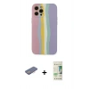 MARSİLYAN™- iPhone 12 Pro Max Kılıf Yadigar Çizgi - Siyah 20D Premium Cam Ekran Koruyucu + Pembe Renkli Kamera Lens Koruma Cam