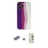 MARSİLYAN™- iPhone 12 Pro Max Kılıf Yadigar Çizgi - Siyah 20D Premium Cam Ekran Koruyucu + Pembe Renkli Kamera Lens Koruma Cam