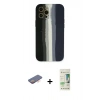 MARSİLYAN™- iPhone 12 Pro Max Kılıf Yadigar Çizgi - Siyah 20D Premium Cam Ekran Koruyucu + Turuncu Renkli Kamera Lens Koruma Cam