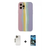 MARSİLYAN™- iPhone 12 Pro Max Kılıf Yadigar Çizgi - Siyah 34D Izgaralı Cam + Shine Kamera Lens - GD