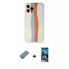 MARSİLYAN™- iPhone 12 Pro Max Kılıf Yadigar Çizgi - Siyah 34D Izgaralı Cam + Gümüş Metal Kamera Lens Koruma Cam