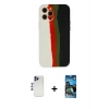 MARSİLYAN™- iPhone 12 Pro Max Kılıf Yadigar Çizgi - Siyah 34D Izgaralı Cam + Shine Kamera Lens - LT