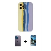 MARSİLYAN™- iPhone 12 Pro Max Kılıf Yadigar Çizgi - Siyah 34D Izgaralı Cam + Neon Fosforlu Kamera Lens - MI