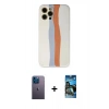 MARSİLYAN™- iPhone 12 Pro Max Kılıf Yadigar Çizgi - Siyah 34D Izgaralı Cam + Neon Fosforlu Kamera Lens - MI