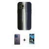 MARSİLYAN™- iPhone 12 Pro Max Kılıf Yadigar Çizgi - Siyah 34D Izgaralı Cam + Neon Fosforlu Kamera Lens - MI