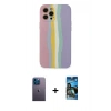 MARSİLYAN™- iPhone 12 Pro Max Kılıf Yadigar Çizgi - Siyah 34D Izgaralı Cam + Neon Fosforlu Kamera Lens - MI