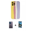 MARSİLYAN™- iPhone 12 Pro Max Kılıf Yadigar Çizgi - Siyah 34D Izgaralı Cam + Neon Fosforlu Kamera Lens - MI