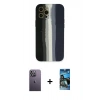 MARSİLYAN™- iPhone 12 Pro Max Kılıf Yadigar Çizgi - Siyah 34D Izgaralı Cam + Neon Fosforlu Kamera Lens - BZ