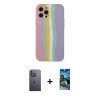 MARSİLYAN™- iPhone 12 Pro Max Kılıf Yadigar Çizgi - Siyah 34D Izgaralı Cam + Neon Fosforlu Kamera Lens - BZ
