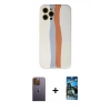 MARSİLYAN™- iPhone 12 Pro Max Kılıf Yadigar Çizgi - Siyah 34D Izgaralı Cam + Neon Fosforlu Kamera Lens - SI