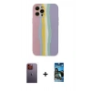MARSİLYAN™- iPhone 12 Pro Max Kılıf Yadigar Çizgi - Siyah 34D Izgaralı Cam + Neon Fosforlu Kamera Lens - TU