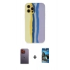MARSİLYAN™- iPhone 12 Pro Max Kılıf Yadigar Çizgi - Siyah 34D Izgaralı Cam + Neon Fosforlu Kamera Lens - TU