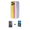 MARSİLYAN™- iPhone 12 Pro Max Kılıf Yadigar Çizgi - Siyah 34D Izgaralı Cam + Neon Fosforlu Kamera Lens - YL