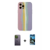 MARSİLYAN™- iPhone 12 Pro Max Kılıf Yadigar Çizgi - Siyah 34D Izgaralı Cam + Neon Fosforlu Kamera Lens - YL