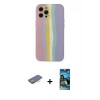 MARSİLYAN™- iPhone 12 Pro Max Kılıf Yadigar Çizgi - Siyah 34D Izgaralı Cam + Renkli Kamera Lens Koruma Cam - TU