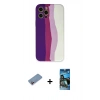 MARSİLYAN™- iPhone 12 Pro Max Kılıf Yadigar Çizgi - Siyah 34D Izgaralı Cam + Shine Kamera Lens Koruma Cam - PE