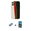 MARSİLYAN™- iPhone 12 Pro Max Kılıf Yadigar Çizgi - Siyah 34D Izgaralı Cam + Shine Kamera Lens Koruma Cam - PE