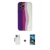 MARSİLYAN™- iPhone 12 Pro Max Kılıf Yadigar Çizgi - Siyah 34D Izgaralı Cam + Shine Kamera Lens - LT