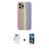 MARSİLYAN™- iPhone 12 Pro Max Kılıf Yadigar Çizgi - Siyah 34D Izgaralı Cam + Shine Kamera Lens - LT