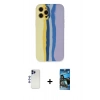 MARSİLYAN™- iPhone 12 Pro Max Kılıf Yadigar Çizgi - Siyah 34D Izgaralı Cam + Shine Kamera Lens - LT