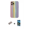 MARSİLYAN™- iPhone 12 Pro Max Kılıf Yadigar Çizgi - Siyah 34D Izgaralı Cam + Sierra Blue Shine Kamera Lens Koruma Cam