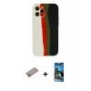 MARSİLYAN™- iPhone 12 Pro Max Kılıf Yadigar Çizgi - Siyah 34D Izgaralı Cam + Sierra Blue Shine Kamera Lens Koruma Cam
