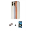 MARSİLYAN™- iPhone 12 Pro Max Kılıf Yadigar Çizgi - Siyah 34D Izgaralı Cam + Sierra Blue Shine Kamera Lens Koruma Cam