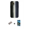 MARSİLYAN™- iPhone 12 Pro Max Kılıf Yadigar Çizgi - Siyah 34D Izgaralı Cam + Sierra Blue Shine Kamera Lens Koruma Cam
