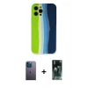 MARSİLYAN™- iPhone 12 Pro Max Kılıf Yadigar Çizgi - Siyah 360 Mat Full Body Arka Koruyucu + Neon Fosforlu Kamera Lens - MI