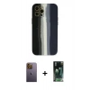 MARSİLYAN™- iPhone 12 Pro Max Kılıf Yadigar Çizgi - Siyah 360 Mat Full Body Arka Koruyucu + Neon Fosforlu Kamera Lens - SI