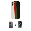 MARSİLYAN™- iPhone 12 Pro Max Kılıf Yadigar Çizgi - Siyah 360 Mat Full Body Arka Koruyucu + Neon Fosforlu Kamera Lens - SI