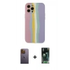 MARSİLYAN™- iPhone 12 Pro Max Kılıf Yadigar Çizgi - Siyah 360 Mat Full Body Arka Koruyucu + Neon Fosforlu Kamera Lens - SI