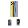MARSİLYAN™- iPhone 12 Pro Max Kılıf Yadigar Çizgi - Siyah 360 Mat Full Body Arka Koruyucu + Neon Fosforlu Kamera Lens - SI