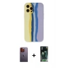 MARSİLYAN™- iPhone 12 Pro Max Kılıf Yadigar Çizgi - Siyah 360 Mat Full Body Arka Koruyucu + Turuncu Neon Fosforlu Kamera Lens