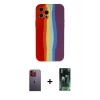 MARSİLYAN™- iPhone 12 Pro Max Kılıf Yadigar Çizgi - Siyah 360 Mat Full Body Arka Koruyucu + Turuncu Neon Fosforlu Kamera Lens